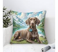 Weimaraner Dog Pillow Cases Modern Art Decorative,Alpine Lake Oil Painting Square Cushion Covers Soft Polyester Throw Pillow Cover for Living Room Sofa Outdoor Pillowcases 50x50cm
