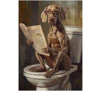 Weimaraner on Toilet Jigsaw Puzzle 1000 Pieces for Adults - Quirky Dog Reading Newpaper with Glasses - Dog Bathroom Decor Puzzles