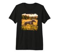Weimaraner Running Meadow Sunset Field Scene Premium T-Shirt