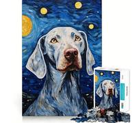 Weimaraner Starry Night Jigsaw Puzzles 1000 Mental Focus Game No Gap Tight Fitting Design Interactive Brain Challenge for Home (50x75cm)