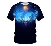WEIMEIJIE Creative Galaxy Starry Sky Elk 3D Printed T-shirt Unisex Short Sleeve Casual Street Oversized Fashion Clothing