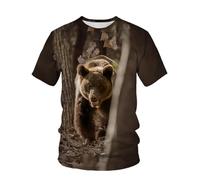 WEIMEIJIE Wild Animal Brown Bear Pattern 3D Printing Summer Men's Casual Breathable T-Shirt Short Sleeve Large Size Loose Top