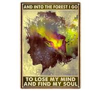 WEIMEILD And Into The Forest I Go To Lose My Mind And Find My Soul Sign Metal Tin Signs Wall Decor, Vintage Magic Woman Forest Art Poster Plaque Inspirational Quote For Bedroom 8x12 Inch (YHT-98)