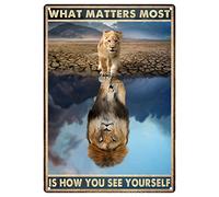 WEIMEILD What Matters Most Is How You See Yourself Sign Metal Tin Signs Wall Decor, Vintage Lion Cub Look Male Lion In Water Art Poster Plaque Inspirational Quote For Bedroom 8x12 Inch (YHT-90)