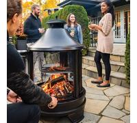 WEIMILOR 49.5" H x 30.5W Pagoda Fire Pit, Square Wood Burning firepit, Outdoor Fire Pit Fireplace with Cooking Grill,for Garden Backyard Courtyard BBQ