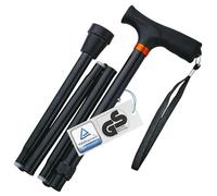 Weinberger 48748 Telescopic Walking Stick Sturdy Folding Walking Stick Height Adjustable Non-Slip Comfortable Only 420 Grams Max 136kg Travel Walking Stick Black
