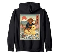 Weiner Dog Dachshund Ninja Vintage Japanese Ukiyo-e Art Zip Hoodie