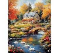 Weiniuniu 5D Diamond Art Painting Kits Small Bridge, Flowing Water, and People DIY Full Drill Diamond Arts and Crafts Painting Pictures for Kid and Adults Canvas Painting by Numbers 40x50 cm