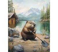 Weiniuniu Cross Stitch Kits Cartoon Beaver Animal 11CT Adults Beginners Pattern Pre-Printed Fabric DIY Stamped Embroidery Kit Wall Art Decor-40x50 cm