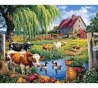 Weiniuniu Cross Stitch Kits Rural Farm Animals 11CT Adults Beginners Pattern Pre-Printed Fabric DIY Stamped Embroidery Kit Wall Art Decor-40x50 cm