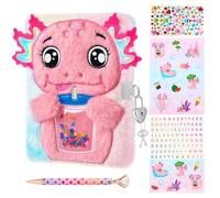 WEINNSAI Axolotl Plush Journal Set for Kids, Adorable Secret Diary Set with Lock, Key, Pen,Stickers, School Travel Notebook for Writing Drawing, Birthday Gifts for Girls Ages 6-8