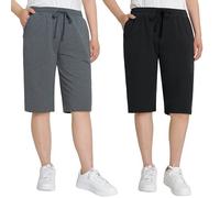Weintee Women's 12" Cotton Long Bermuda Shorts Knee Length 2 Pack, Black Graniteheather 2 Pack, XXL Plus