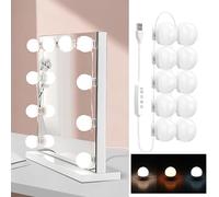 Weiongppy 10 Led Makeup Light with 3 Colors,Dressing Table Lights,Dimmable Looking Makeup Light,Looking Glass Light,Hollywood Style Dimmable Makeup Light,USB with Cable Adjustable,for Make-Up Light