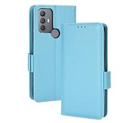 WEIOU Leather Folio Case for TCL 30 SE/TCL 306/TCL 305 Cover, Magnetic Closure Full Protection Shell Wallet Flip with [Card Slots]& [Kickstand]. Light Blue