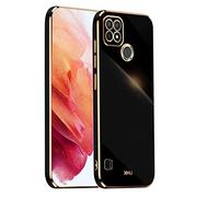 WEIOU Soft TPU Cover for Realme C21Y (C21-Y) / Realme C25Y Case, Slim Non-Slip Flexible Protective Shock Absorption Golden Border Plating Phone Shell Bumper - Black