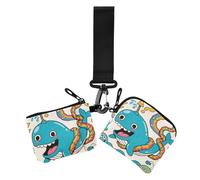 Weird Cartoon Whales Women's Wallets Card Cases Mini Fashion Credit Card Wallet Organizer with Zipper Coin Pocket for Ladies 2 Pcs