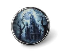Weird Castle Dead Tree Round Brooch Pin Badge Lapel Tie Pin for Women Men Office Worker Teacher Decor