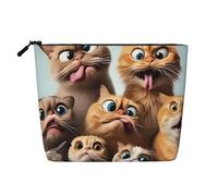Weird Cat Large Capacity Travel Makeup Bag for Women,Waterproof Single-Ply Imitation Hemp Portable Zipper Cosmetic BagCosmetic Organizer Pouch