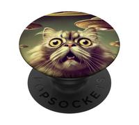 Weird Cat UFO Close Encounter Alien Fun PopSockets Adhesive PopGrip