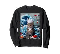 Weird Cat with Koi and Great Wave of Kanagawa Sweatshirt