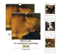 Weird Cats in Renaissance Wall Calendar 2026, Humorous and Funny Medieval Cats Calendar 2026, 12 Hilarious Renaissance Cat Illustrations (2PCS)