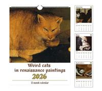 Weird Cats in Renaissance Wall Calendar 2026, Humorous and Funny Medieval Cats Calendar 2026, 12 Hilarious Renaissance Cat Illustrations (1PCS)