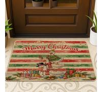 Weird Christmas Goose Front Black Door Mat Outside Inside Entrance 29x17 Inch, Fun Cool Red Green Xmas Outdoor Washable Doormat, Small Holiday Patio Garage Shoes Off Door Rug