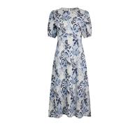 Weird Fish Delanie Linen Rich Printed Tea Dress Estate Blue Size 20