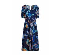 Weird Fish Dilsha LivaEco™ Printed Viscose Midi Dress Dark Blue Size 14