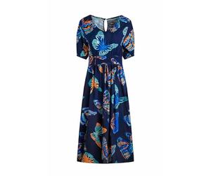 Weird Fish Dilsha Printed Viscose Midi Dress Dark Blue Size 20