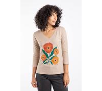 Weird Fish Women's Flower Power Cotton 3/4 Sleeve Graphic T-Shirt in Tan | Size: 20 Weird Fish Tan 20