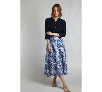 Weird Fish Women's Harini Cotton Double Cloth Printed Midi Skirt in Blue | Size: 16 Weird Fish Blue 16