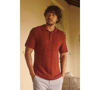 Weird Fish Men's Emmet Trophy Neck Knitted Polo Shirt in Terracotta | Size: Medium Weird Fish Terracotta M