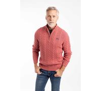 Weird Fish Men's Heath 1/4 Zip Cable Knit Jumper in Light Red | Size: Small Weird Fish Light Red S