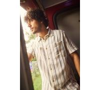 Weird Fish Men's Madoc Woven Short Sleeve Striped Shirt in Off-White | Size: 3XL Weird Fish Off-White 3XL