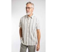 Weird Fish Men's Madoc Woven Short Sleeve Striped Shirt in Off-White | Size: Large Weird Fish Off-White L