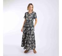 Weird Fish Rhianne Linen Blend Tiered Maxi Dress BLACK SIZE 10