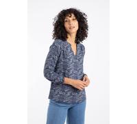 Weird Fish Women's Brooke Cotton Printed V Neck Jersey Top in Mid Blue | Size: 8 Weird Fish Mid Blue 8