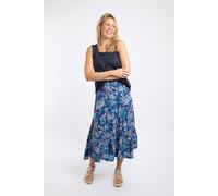Weird Fish Women's Cassis Printed Tiered Skirt in Dark Indigo | Size: 16 Weird Fish Dark Indigo 16