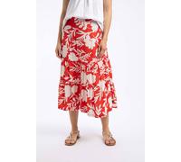 Weird Fish Women's Cassis Printed Tiered Skirt in Light Red | Size: 8 Weird Fish Light Red 8