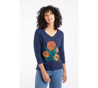 Weird Fish Women's Flower Power Cotton 3/4 Sleeve Graphic T-Shirt in Navy | Size: 18 Weird Fish Navy 18