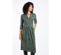 Weird Fish Women's Isolde Printed Jersey Midi Dress in Dark Olive | Size: 8 Weird Fish Dark Olive 8