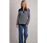 Weird Fish Women's Juliet 1/4 Zip Stripe Macaroni Sweatshirt in Dark Navy | Size: 22 Weird Fish Dark Navy 22