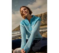 Weird Fish Women's Juliet 1/4 Zip Stripe Macaroni Sweatshirt in Mid Blue | Size: 20 Weird Fish Mid Blue 20