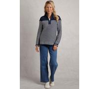 Weird Fish Women's Juliet 1/4 Zip Stripe Macaroni Sweatshirt in Navy | Size: 22 Weird Fish Navy 22