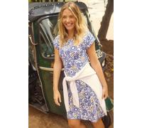 Weird Fish Women's Tallahassee Printed Jersey Dress in Blue | Size: 14 Weird Fish Blue 14