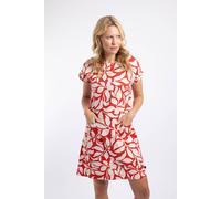 Weird Fish Women's Tampa Printed Linen Rich Dress in Red | Size: 20 Weird Fish Red 20