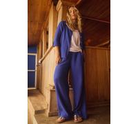 Weird Fish Women's Zelaya Double Cloth Wide Leg Trousers in Blue | Size: 12 Weird Fish Blue 12