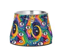 Weird Leopard Evil Eyes Ball on Rainbow Bowls for Dogs Elevated Stainless Steel Cat Feeding Bowls for Slow Feed Dogs Whisker Relief