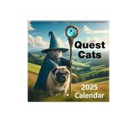 Weird Medieval Quest Cats Calendar 2025, Fun Hanging Month Hanging Calendar, Home Office Planning Wall Calendar Note Pads For Family Friends